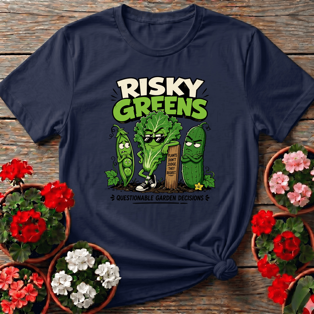 Risky Greens Questionable Garden Decisions Funny Veggie Tee - GardeningTshirts