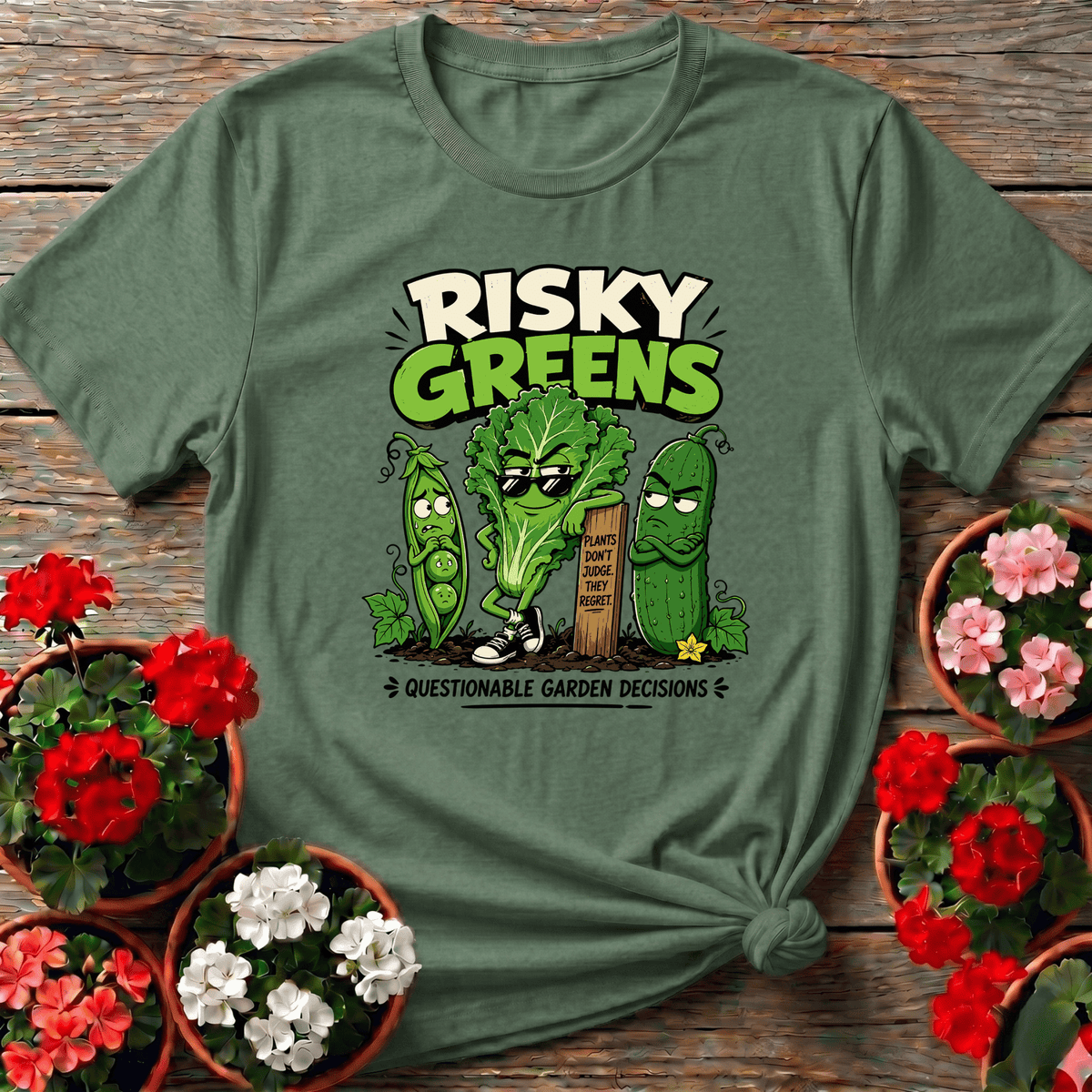 Risky Greens Questionable Garden Decisions Funny Veggie Tee - GardeningTshirts