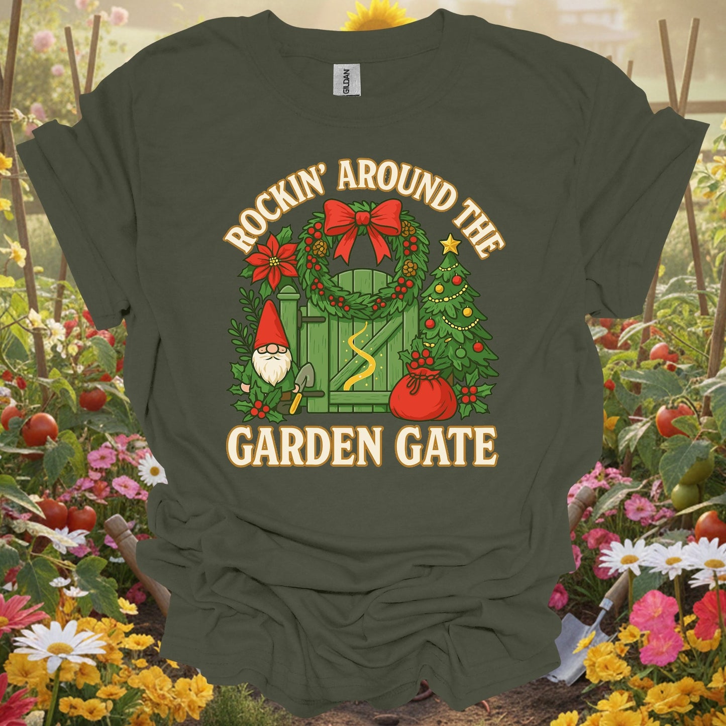 "Rockin' Around The Garden Gate" Christmas T-Shirt - GardeningTshirts