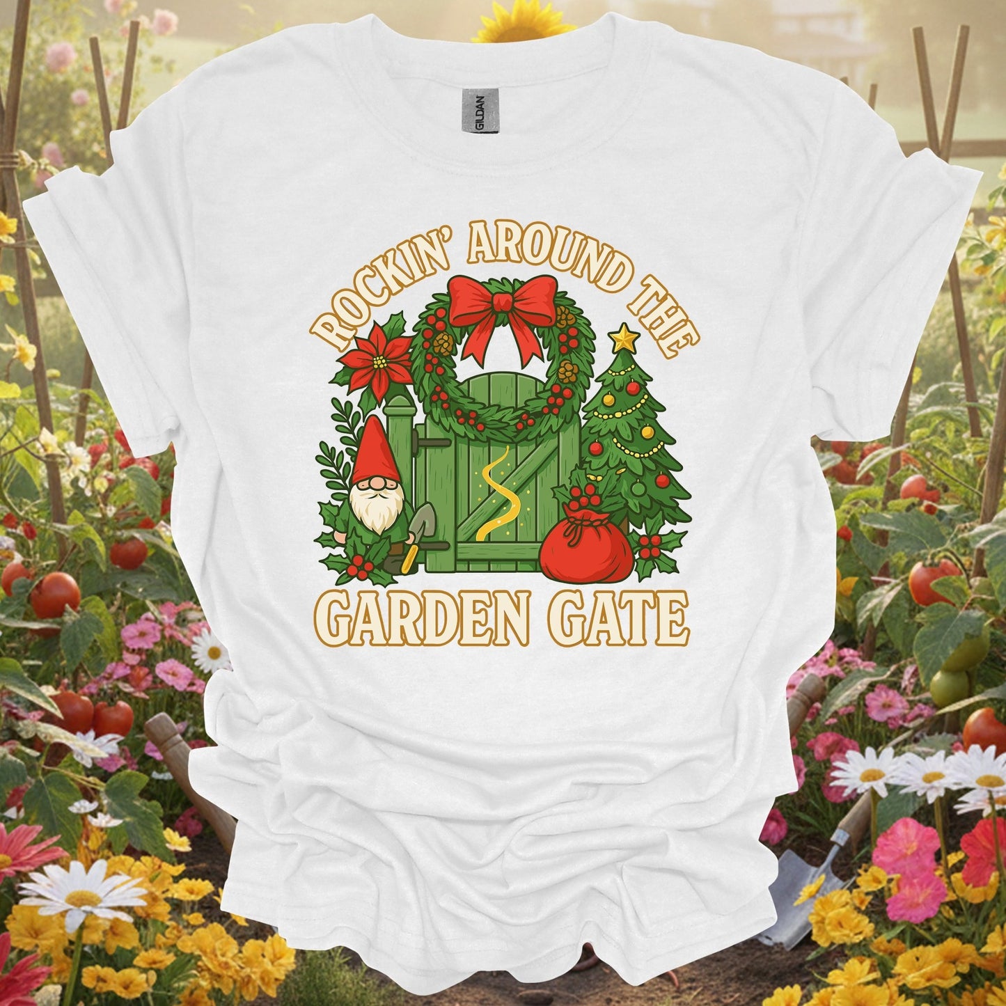 "Rockin' Around The Garden Gate" Christmas T-Shirt - GardeningTshirts