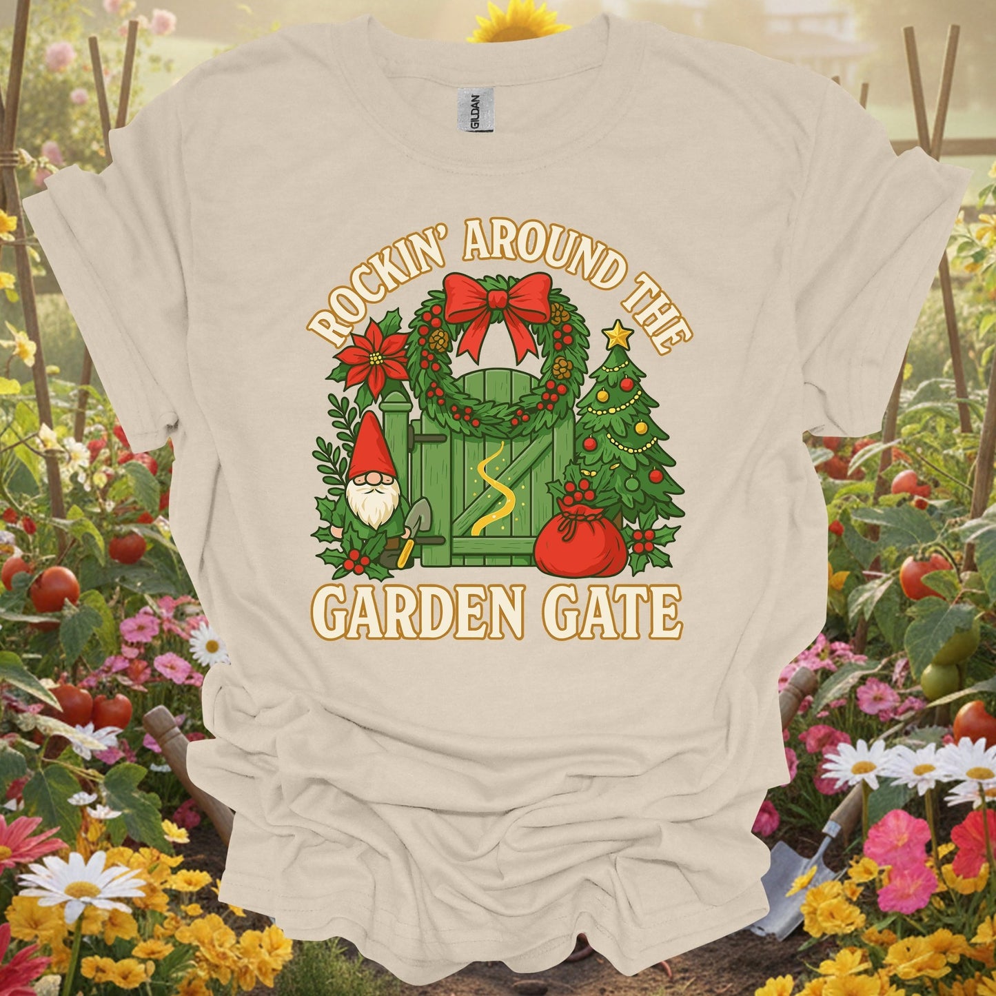 "Rockin' Around The Garden Gate" Christmas T-Shirt - GardeningTshirts