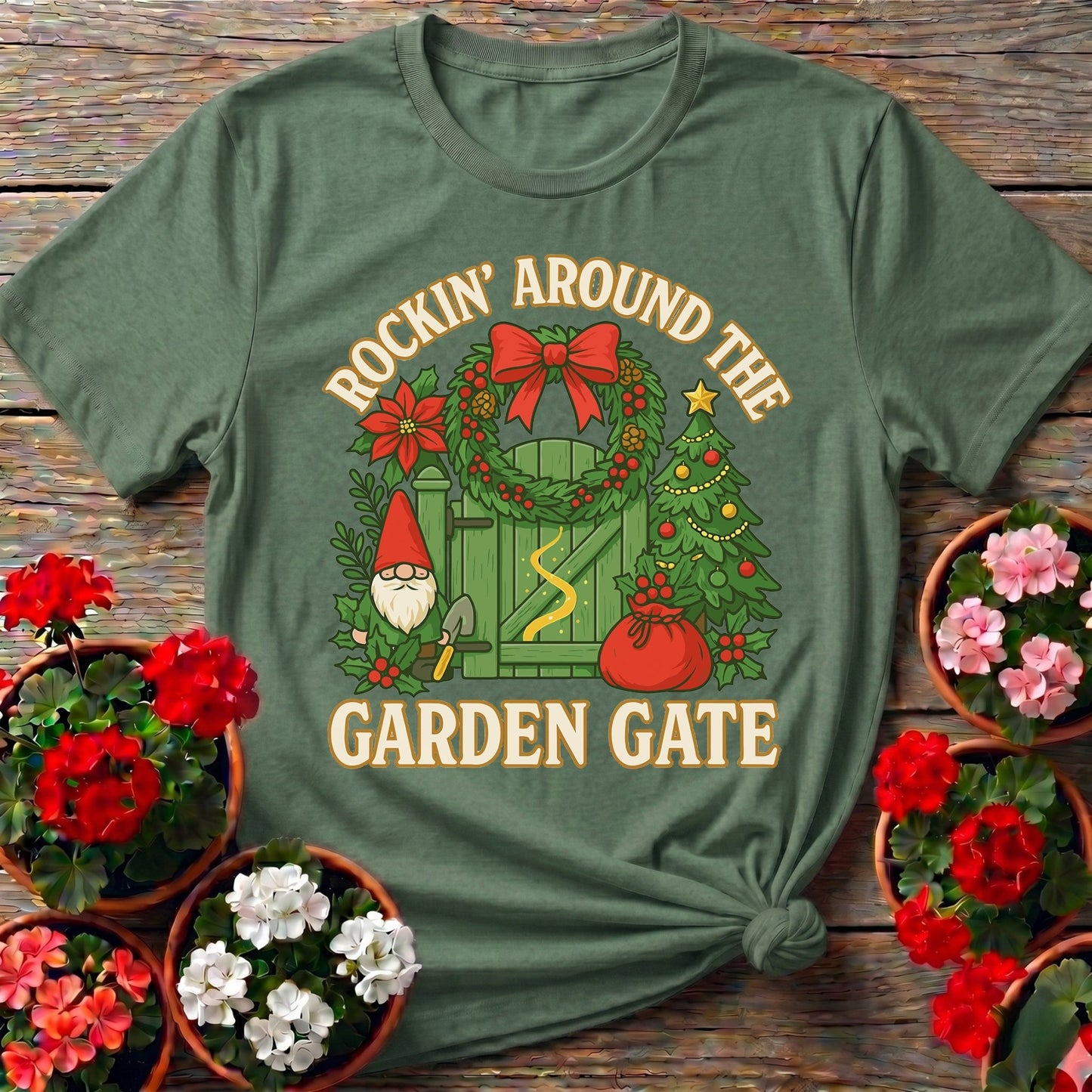 Rockin Around The Garden Gate Christmas Tee - GardeningTshirts