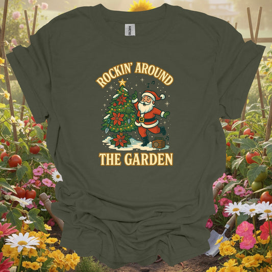 "Rockin' Around The Garden" Retro Santa Dancing Holiday Gardener Tee - GardeningTshirts