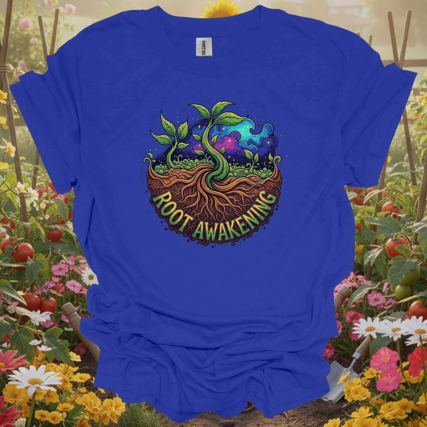 Royal top showing root awakening retro psychedelic earth roots for green thumb folks