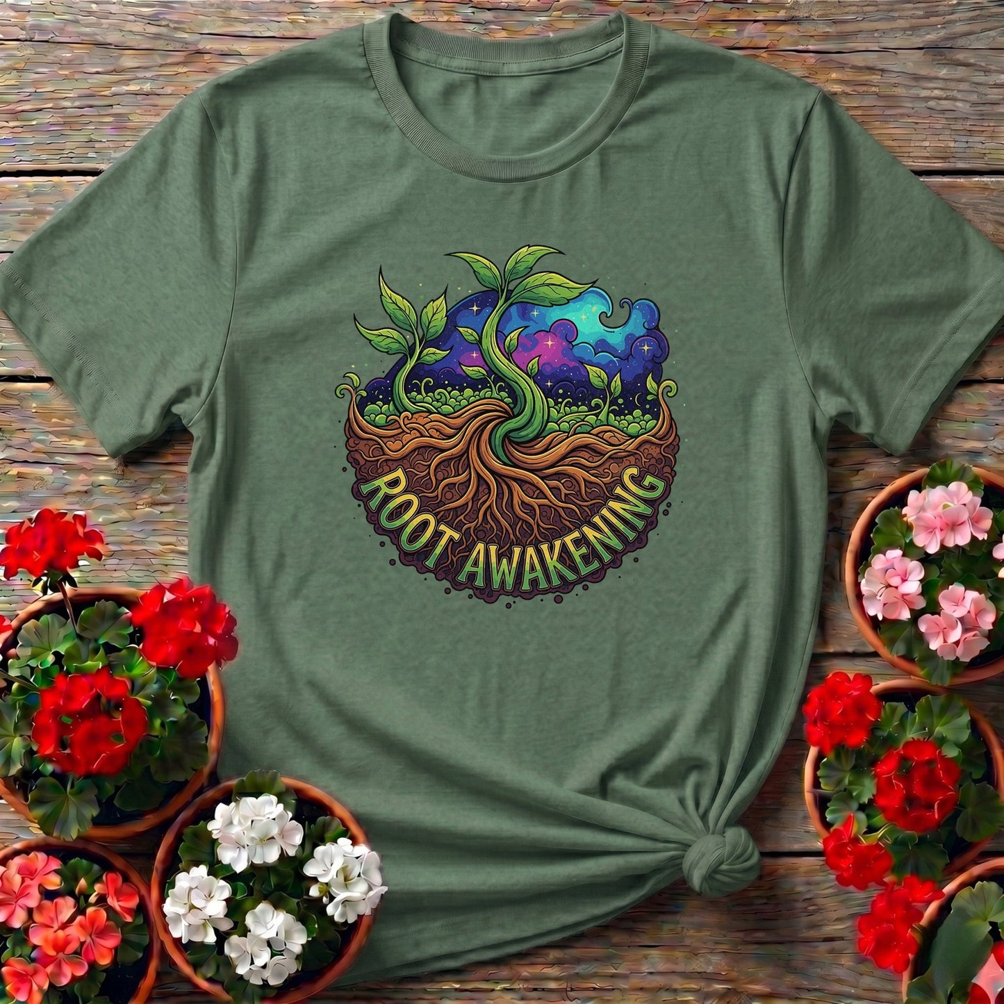 Root Awakening Retro Psychedelic Earth Roots Tee - GardeningTshirts