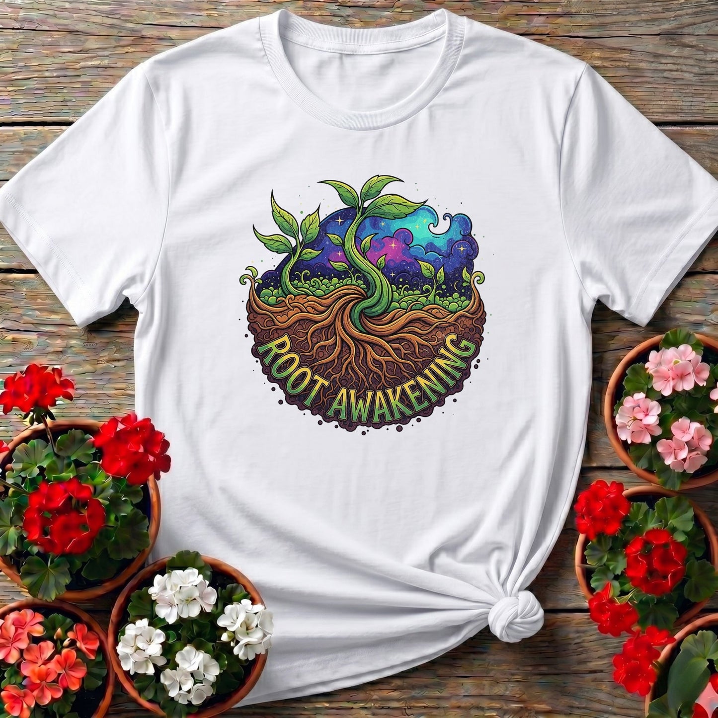 Root Awakening Retro Psychedelic Earth Roots Tee - GardeningTshirts