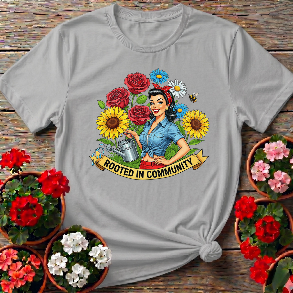 Rooted In Community Pin-Up Tee - GardeningTshirts
