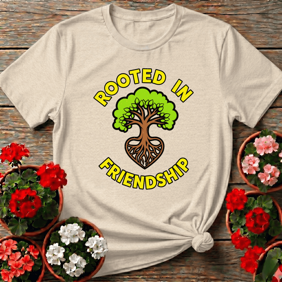 Rooted in Friendship Tree Heart Gardening T-Shirt - GardeningTshirts