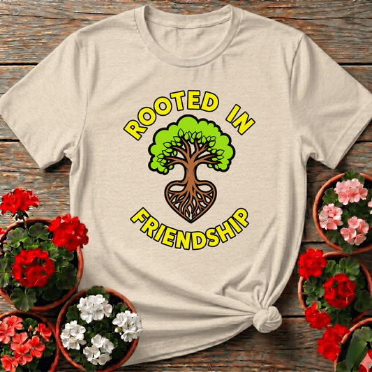 Rooted in Friendship Tree Heart Gardening T-Shirt - GardeningTshirts