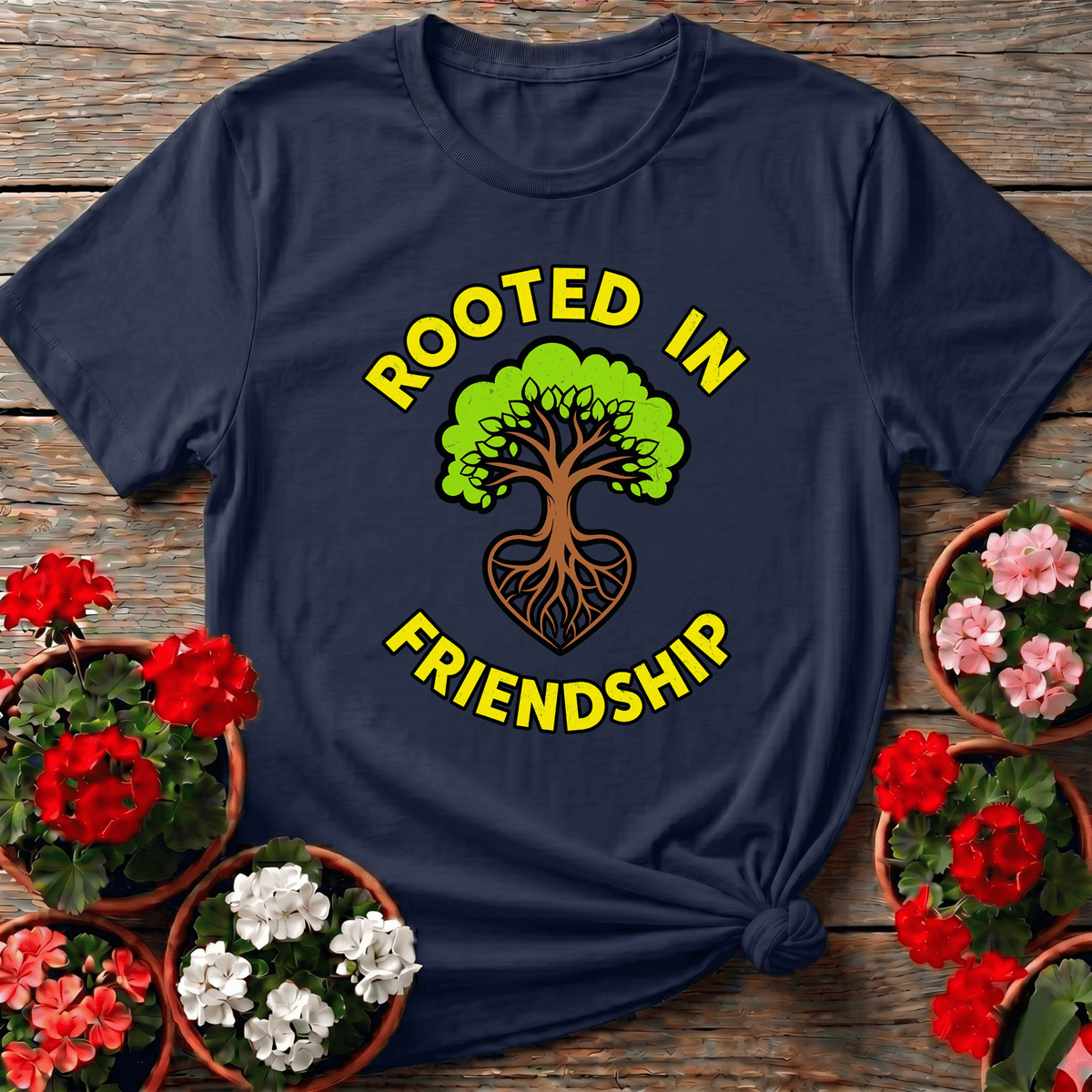Rooted in Friendship Tree Heart Gardening T-Shirt - GardeningTshirts