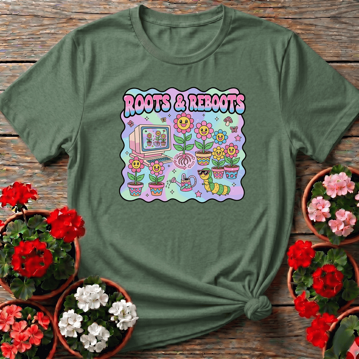 Roots and Reboots Funny Gardening T-Shirt for Plant Lovers - GardeningTshirts