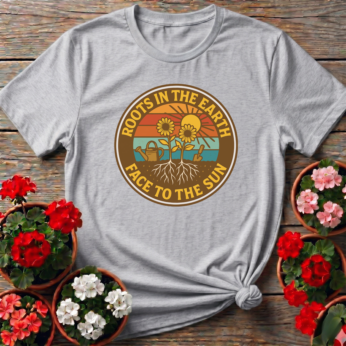 Roots In The Earth Face To The Sun Retro Tee - GardeningTshirts