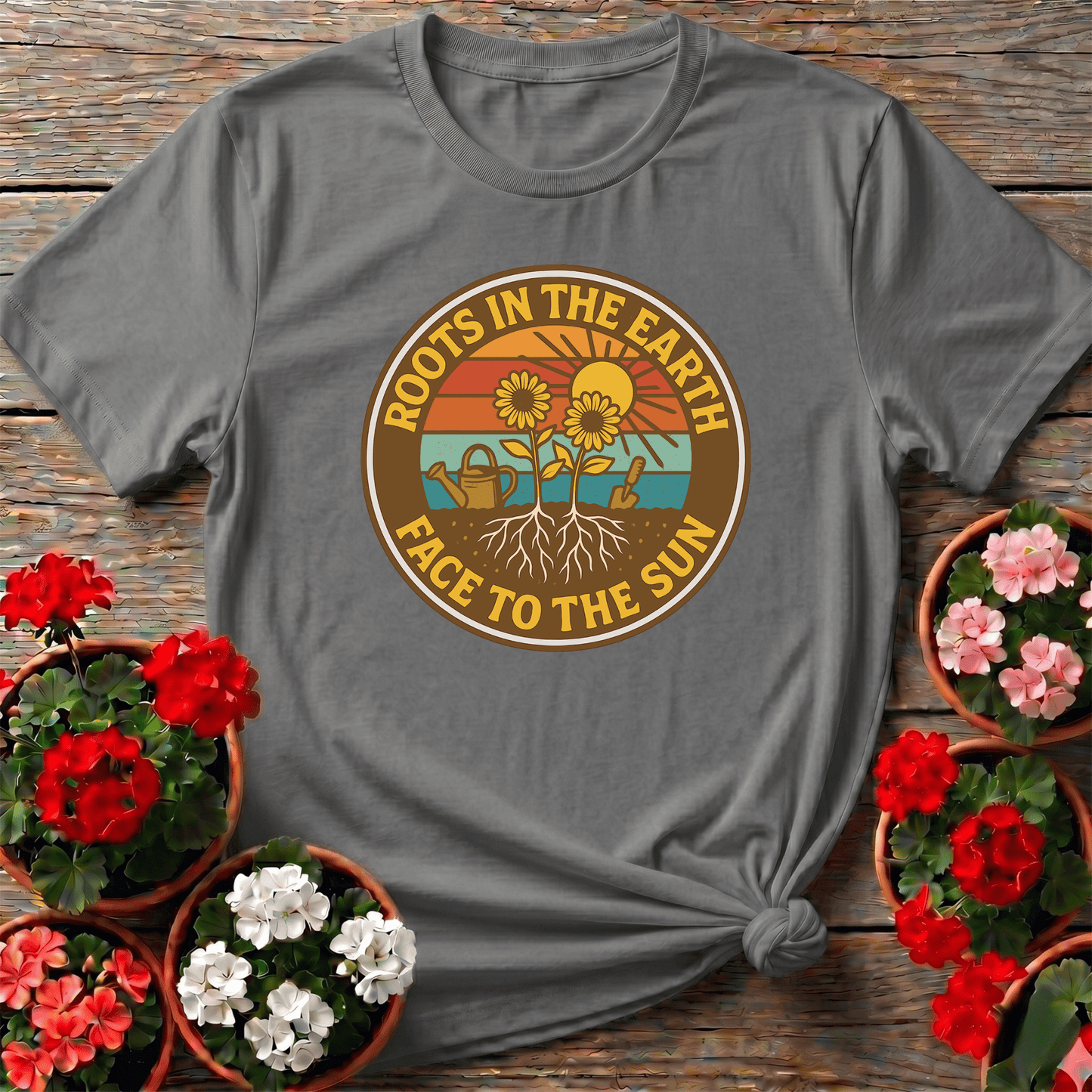 Roots In The Earth Face To The Sun Retro Tee - GardeningTshirts