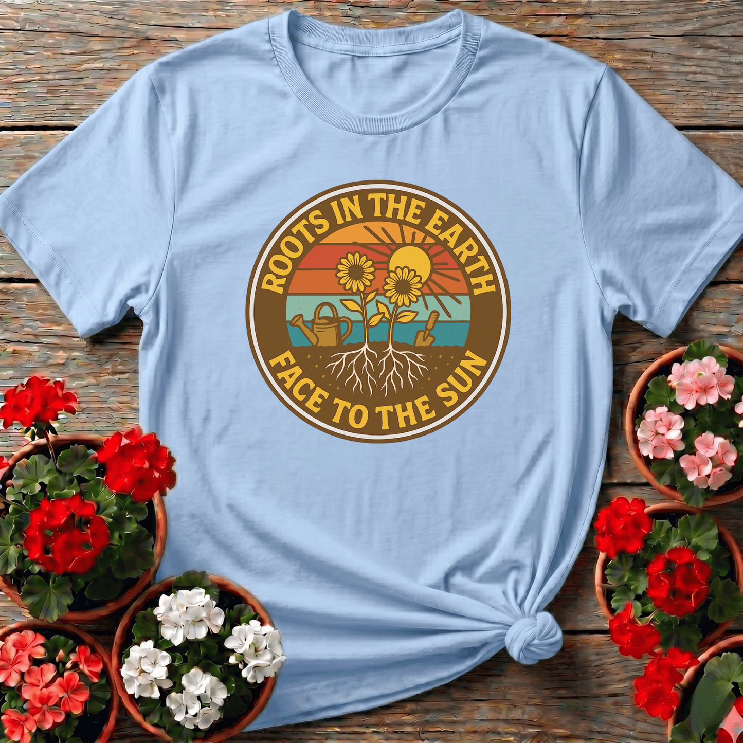 Roots In The Earth Face To The Sun Retro Tee - GardeningTshirts