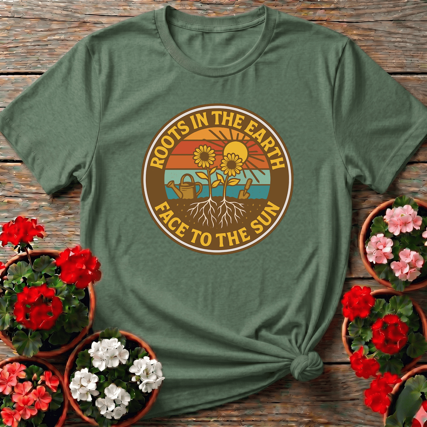 Roots In The Earth Face To The Sun Retro Tee - GardeningTshirts