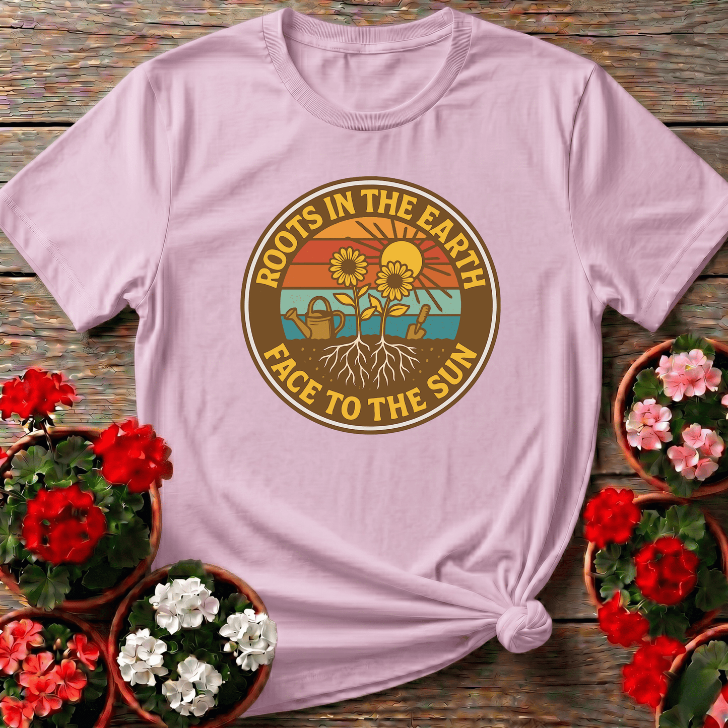 Roots In The Earth Face To The Sun Retro Tee - GardeningTshirts