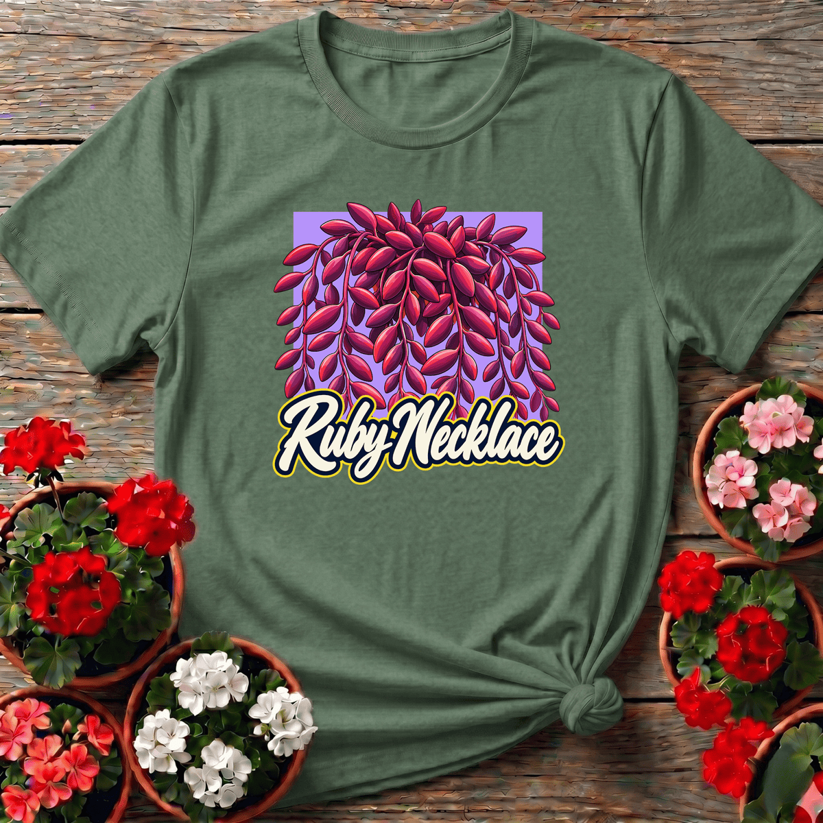 Military Green vintage illustrated Ruby Necklace succulent shirt for plant collectors