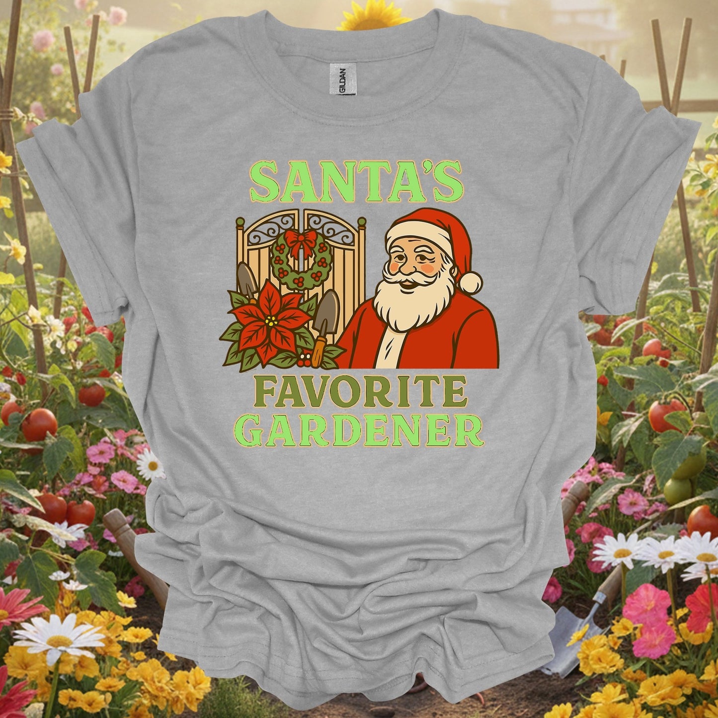 "Santa's Favorite Gardener" Funny Christmas T-Shirt - GardeningTshirts