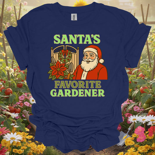 "Santa's Favorite Gardener" Funny Christmas T-Shirt - GardeningTshirts