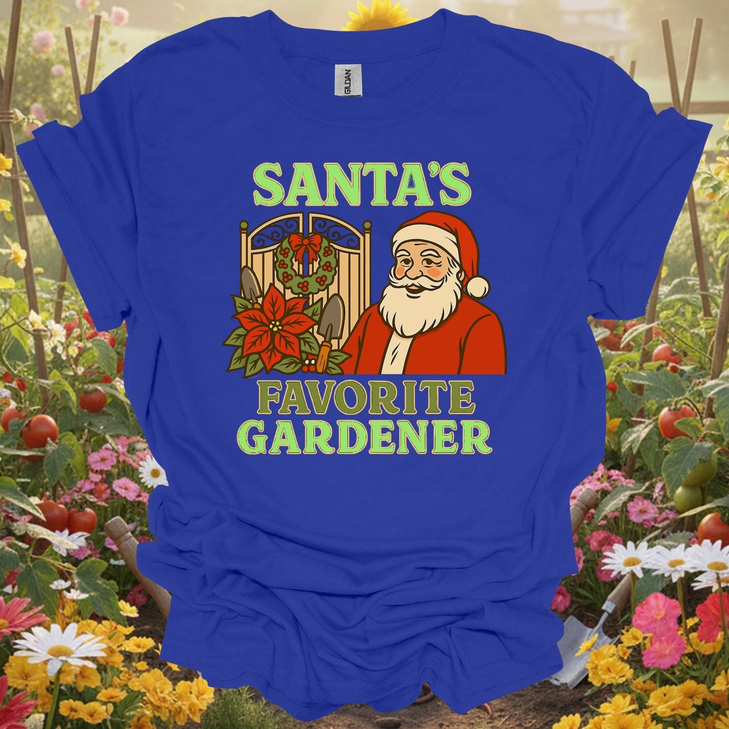 "Santa's Favorite Gardener" Funny Christmas T-Shirt - GardeningTshirts
