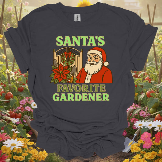 "Santa's Favorite Gardener" Funny Christmas T-Shirt - GardeningTshirts
