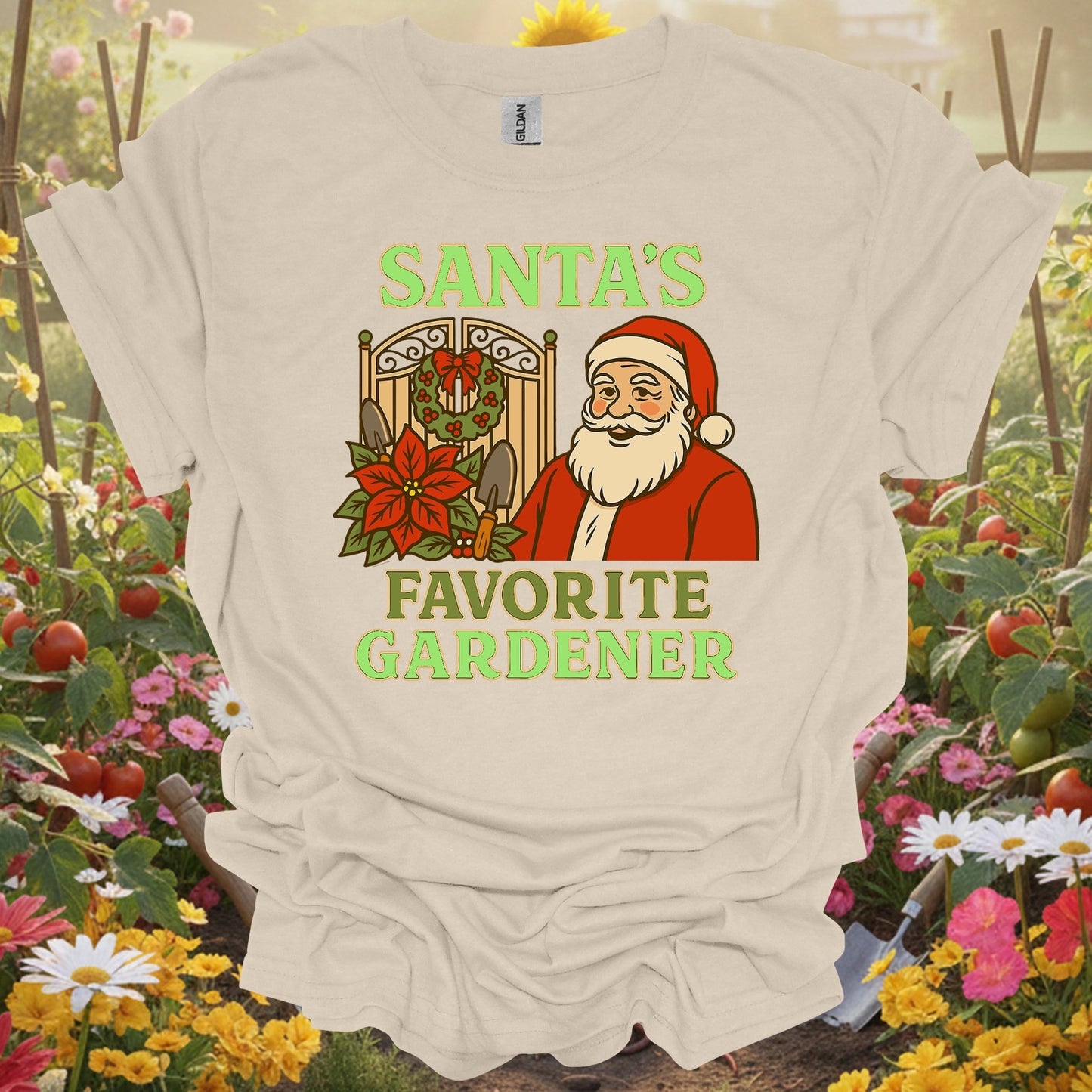 "Santa's Favorite Gardener" Funny Christmas T-Shirt - GardeningTshirts
