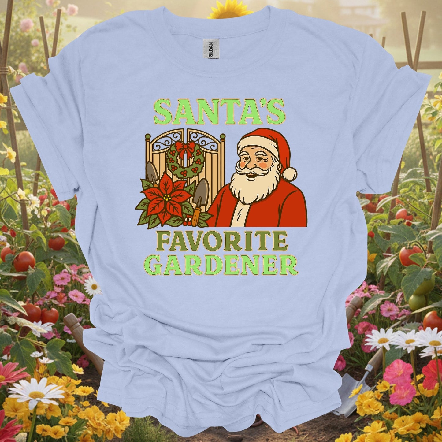 "Santa's Favorite Gardener" Funny Christmas T-Shirt - GardeningTshirts