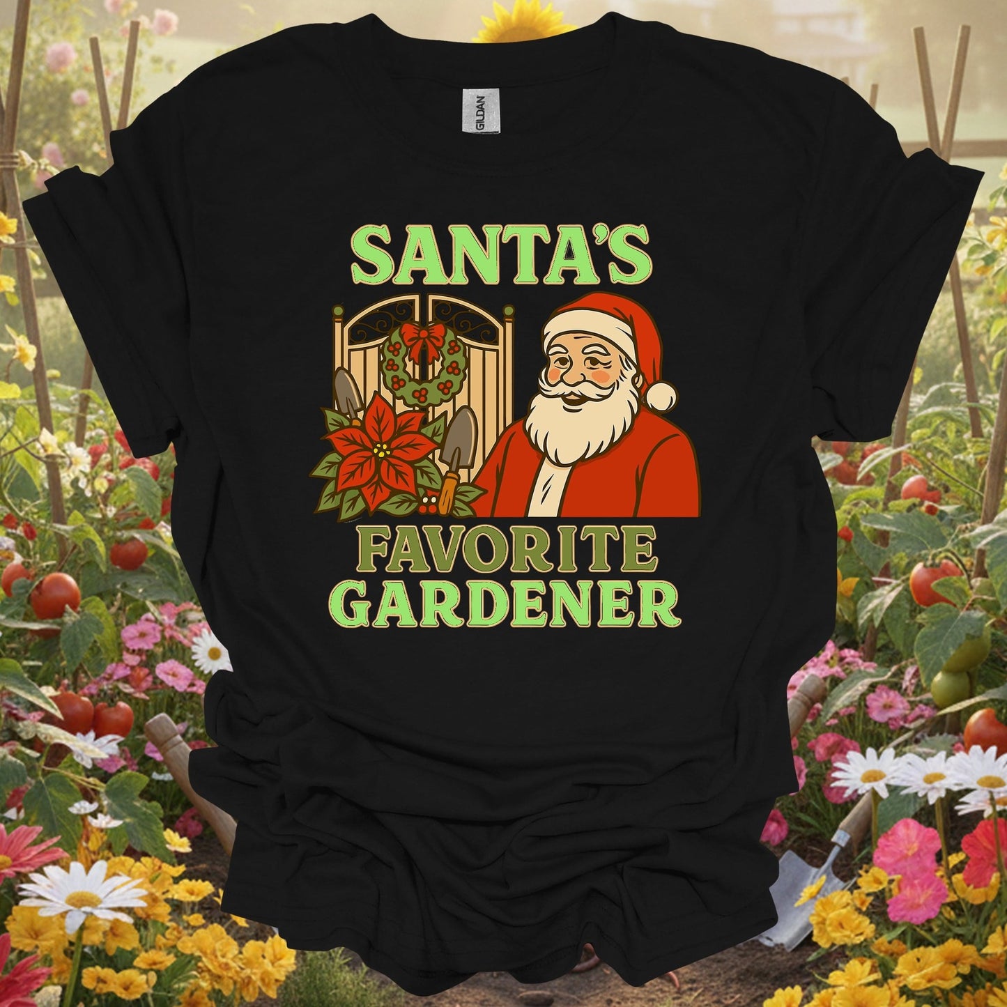 "Santa's Favorite Gardener" Funny Christmas T-Shirt - GardeningTshirts