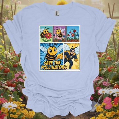 Save The Pollinators Comic Bee Superhero T-Shirt - GardeningTshirts