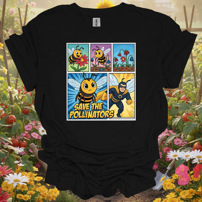 Save The Pollinators Comic Bee Superhero T-Shirt - GardeningTshirts