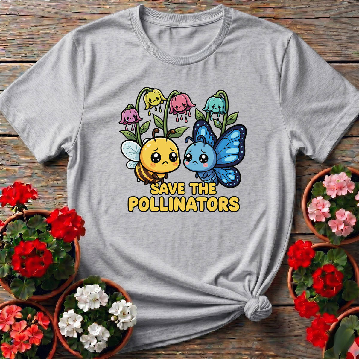 Save The Pollinators Kawaii Bee Butterfly T-shirt - GardeningTshirts