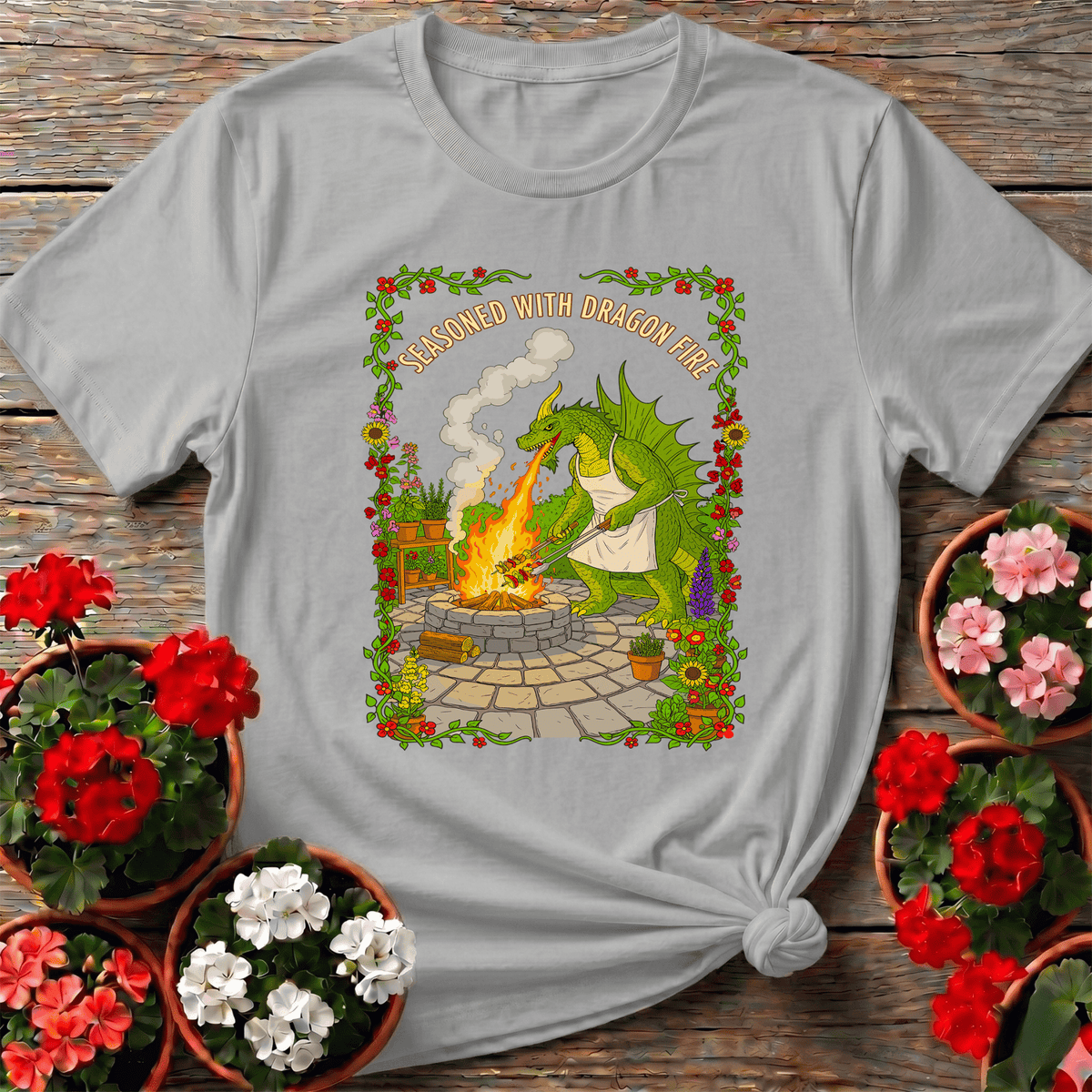 Seasoned With Dragon Fire Dragon BBQ Chef T-shirt - GardeningTshirts