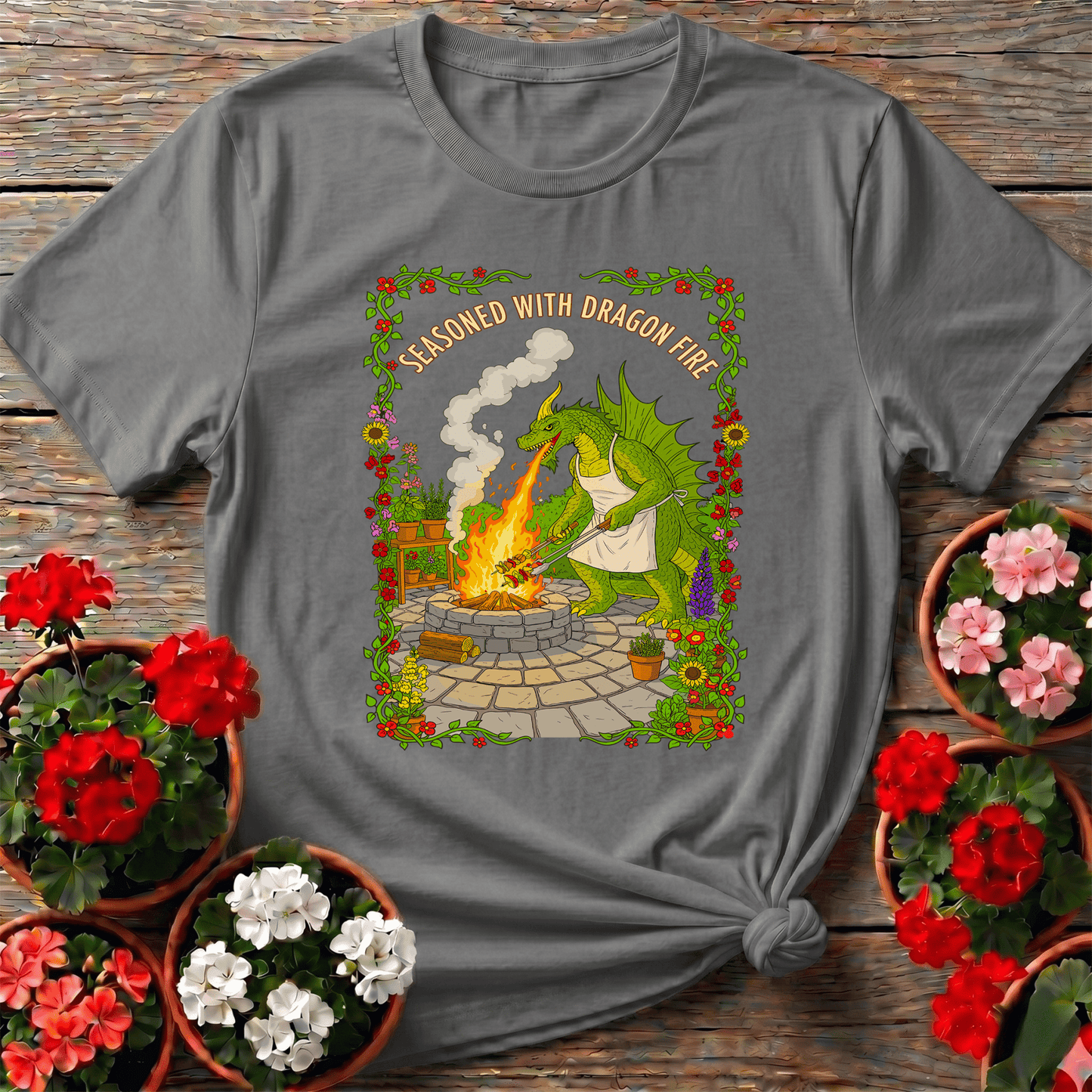 Seasoned With Dragon Fire Dragon BBQ Chef T-shirt - GardeningTshirts