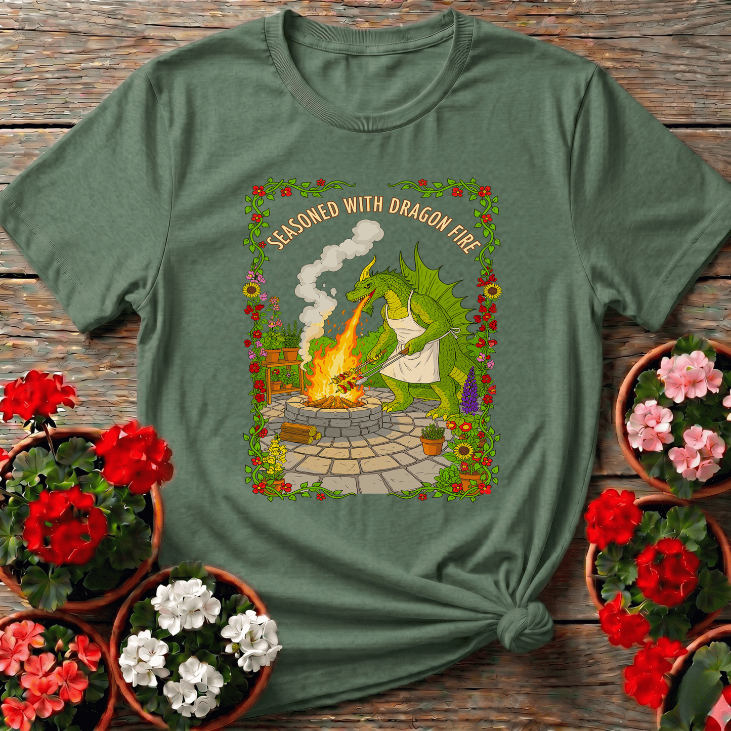 Seasoned With Dragon Fire Dragon BBQ Chef T-shirt - GardeningTshirts