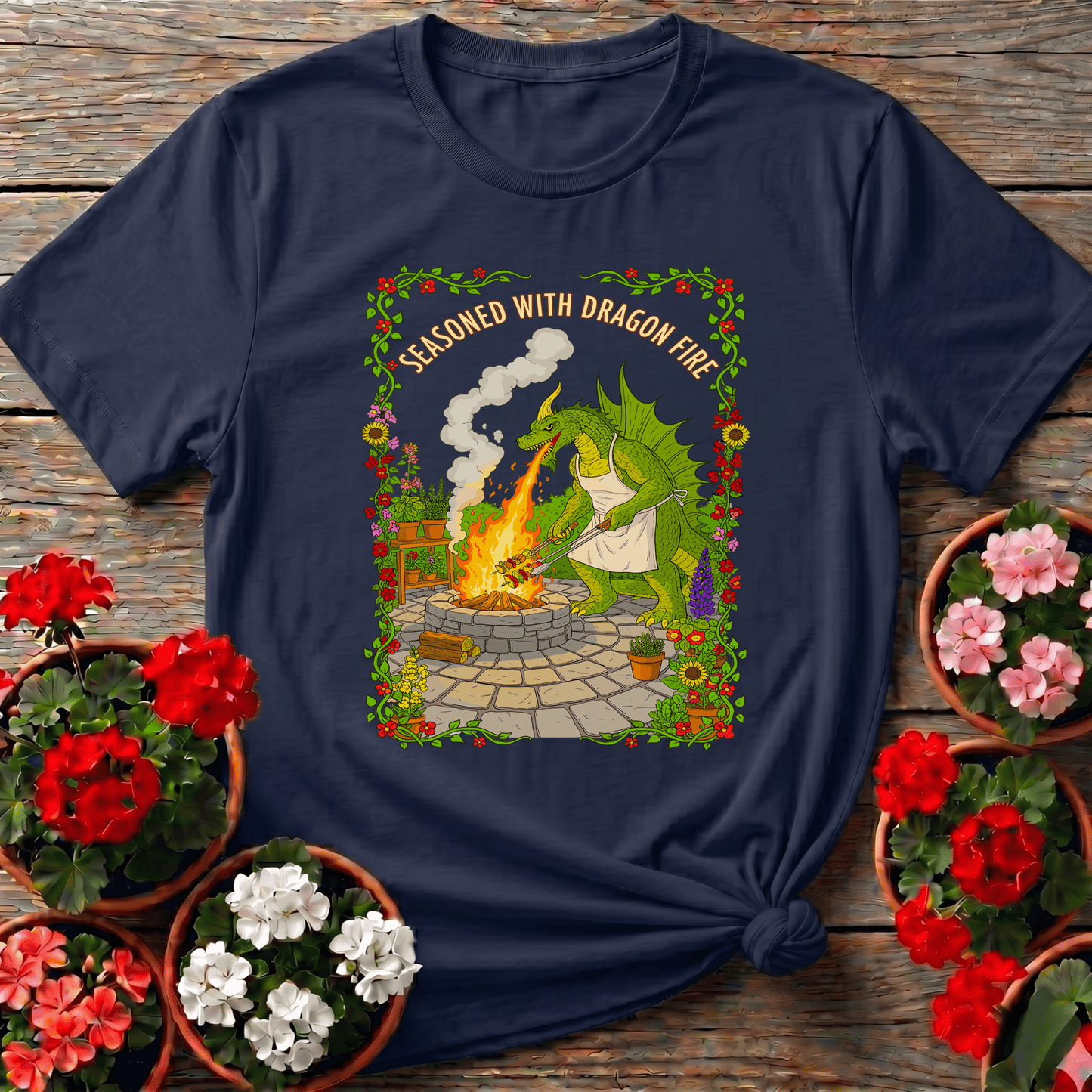 Seasoned With Dragon Fire Dragon BBQ Chef T-shirt - GardeningTshirts