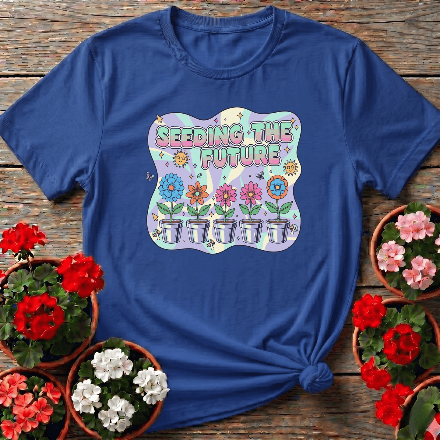 Seeding the Future Retro Floral Gardening T-Shirt - GardeningTshirts