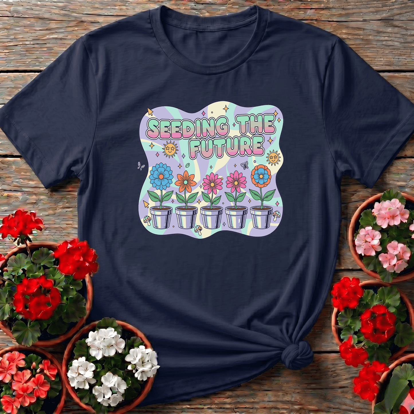 Seeding the Future Retro Floral Gardening T-Shirt - GardeningTshirts