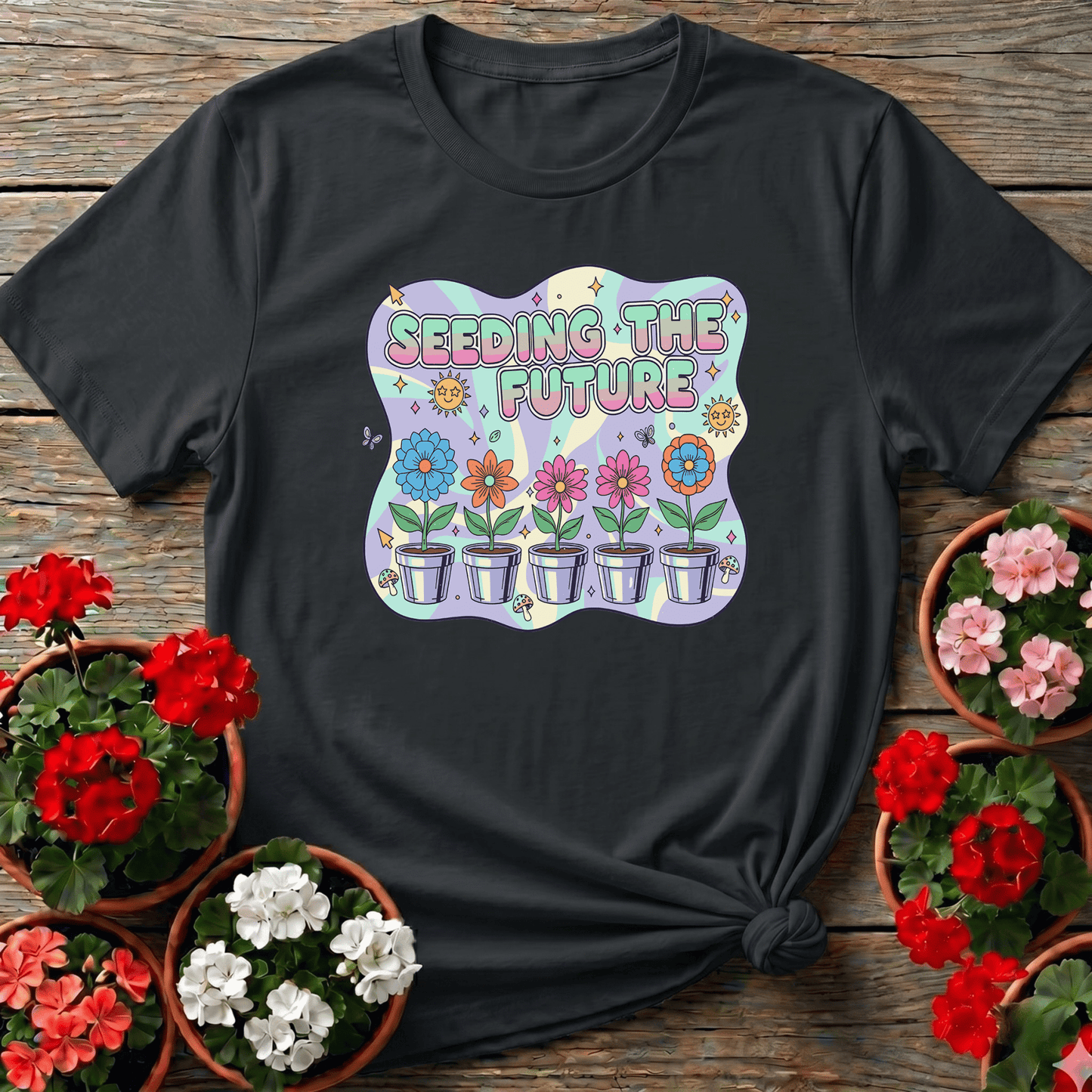 Seeding the Future Retro Floral Gardening T-Shirt - GardeningTshirts