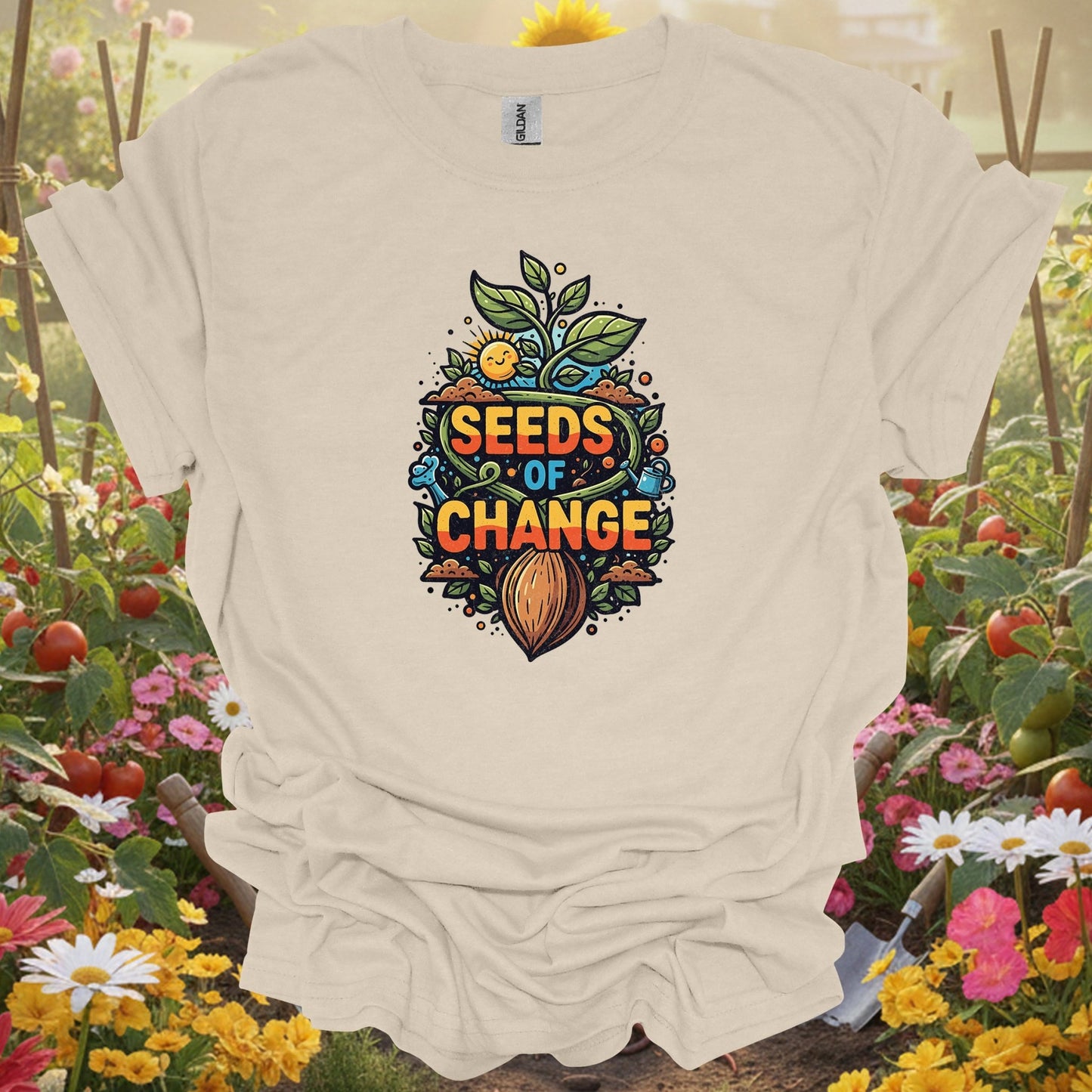 Natural tshirt showing seeds of change inspirational growth for gardening enthusiasts