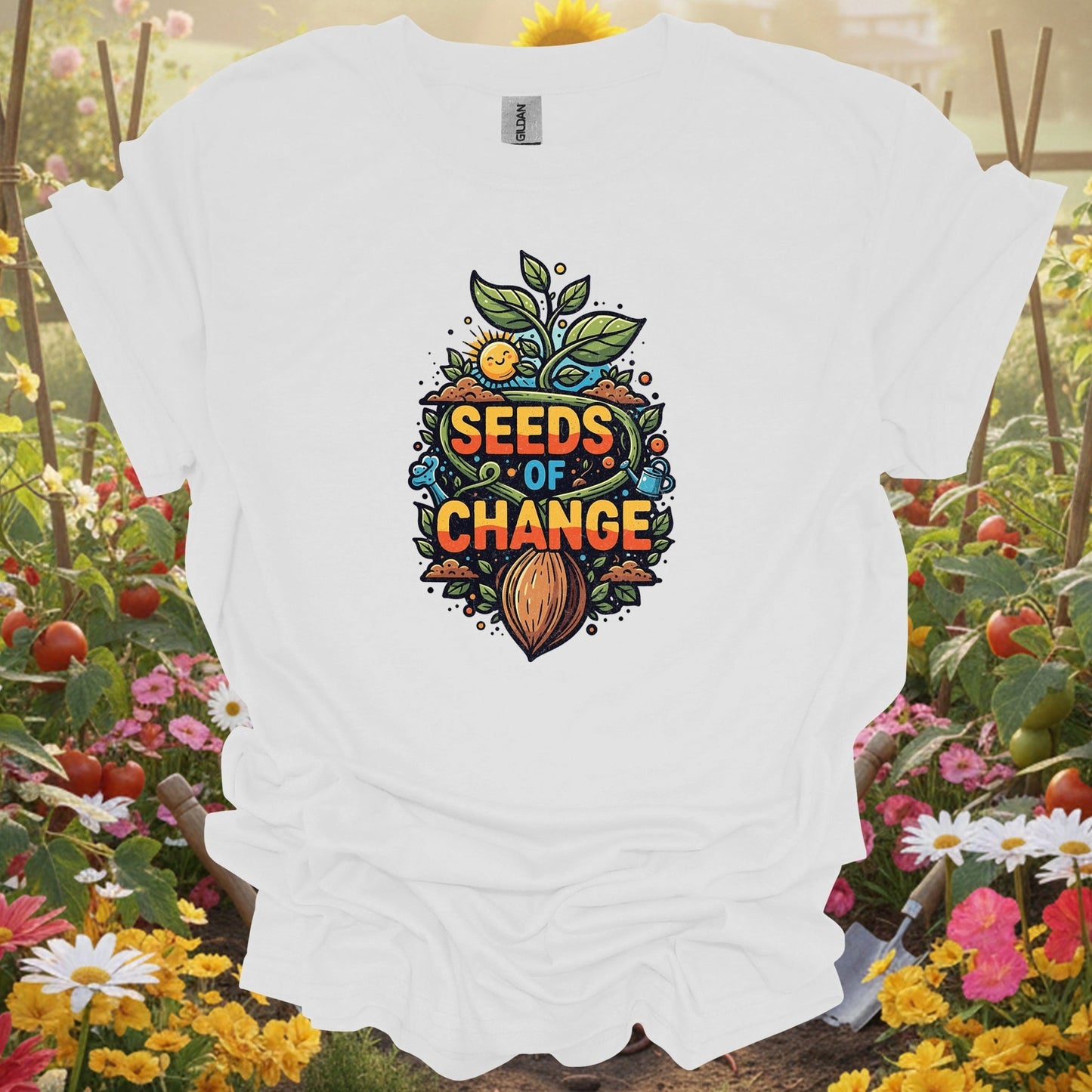 White shirt showing seeds of change inspirational growth for outdoor enthusiasts