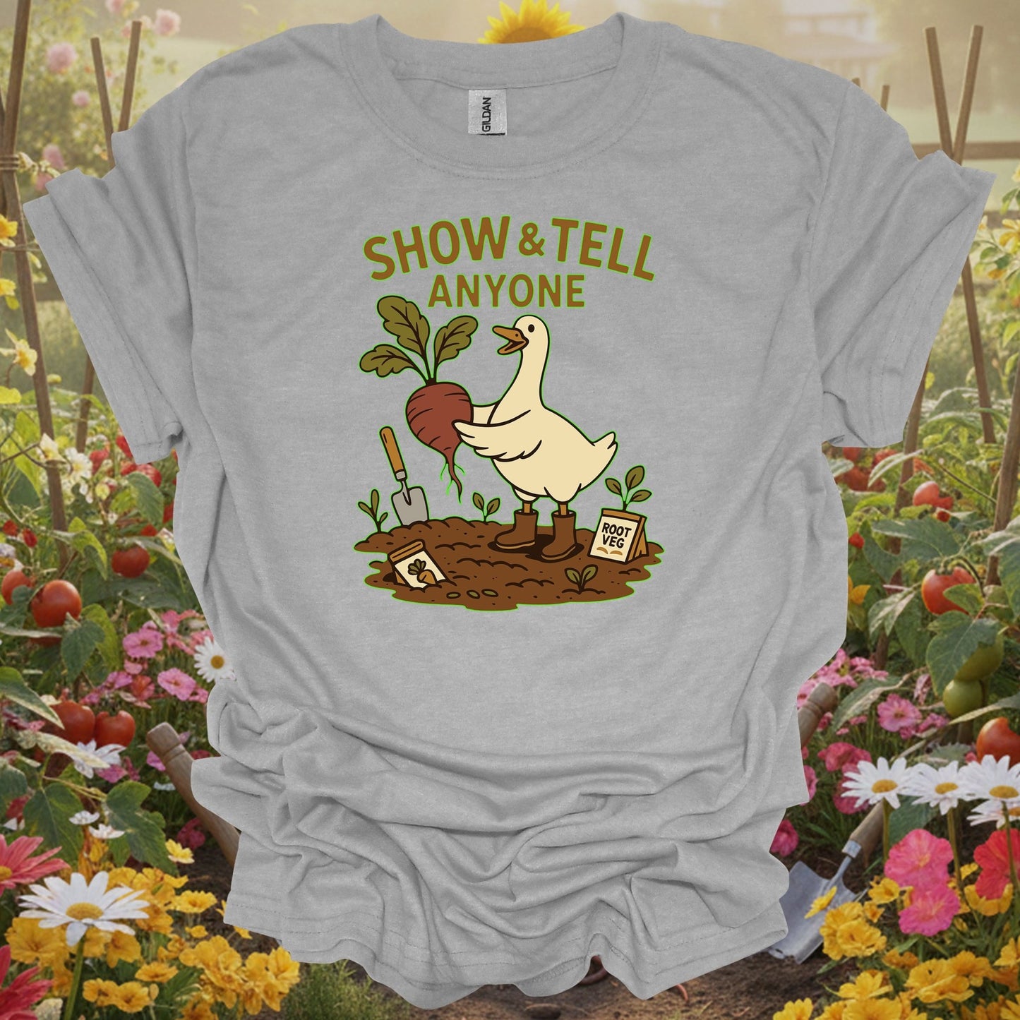 Sport gray tee showing show and tell anyone duck gardening for garden hobbyists