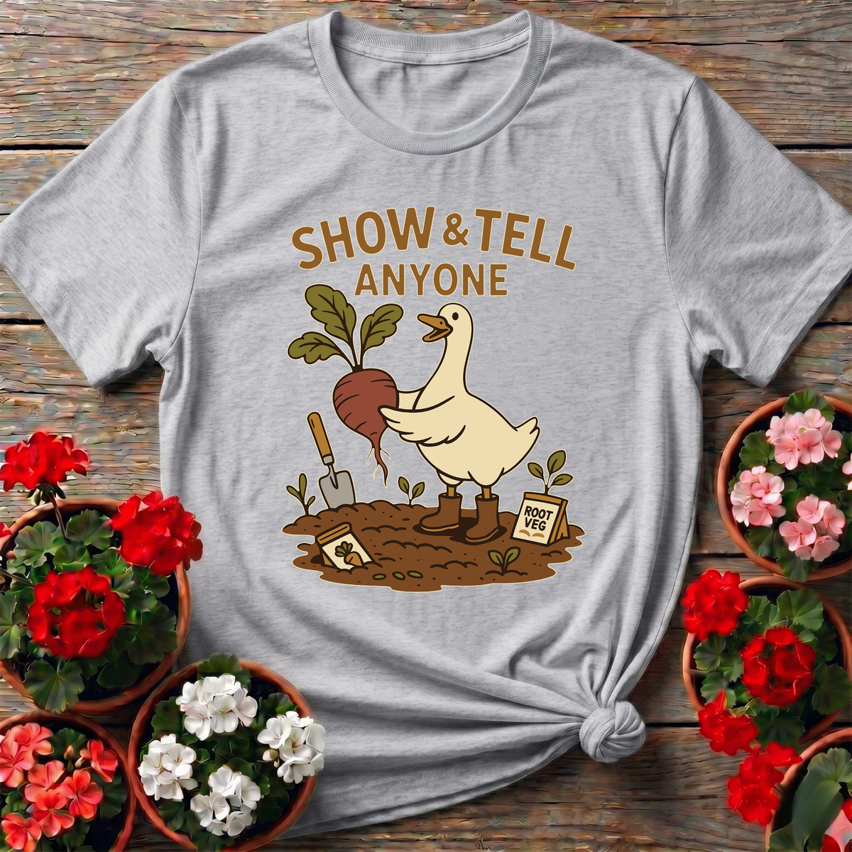 Show and Tell Anyone Duck Gardening T-shirt - GardeningTshirts