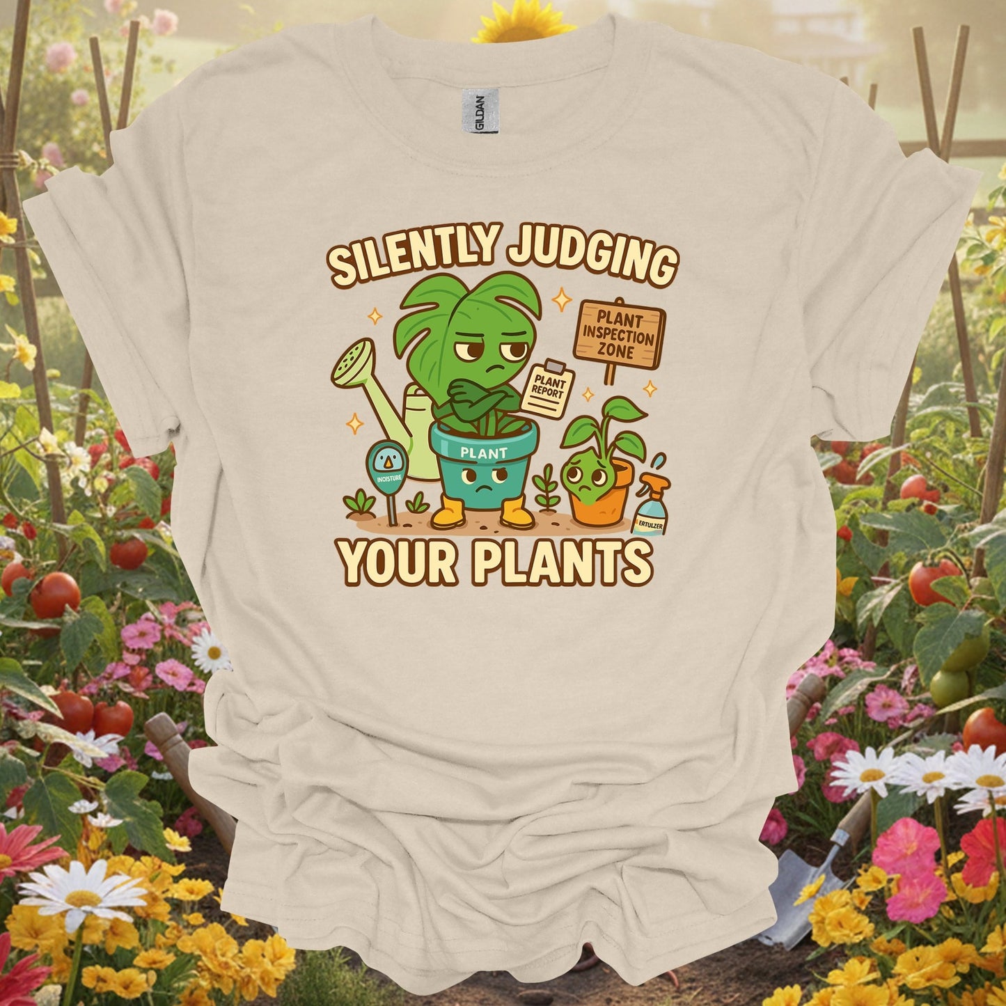 Natural tshirt showing silently judging your plants funny witty for people who love plants