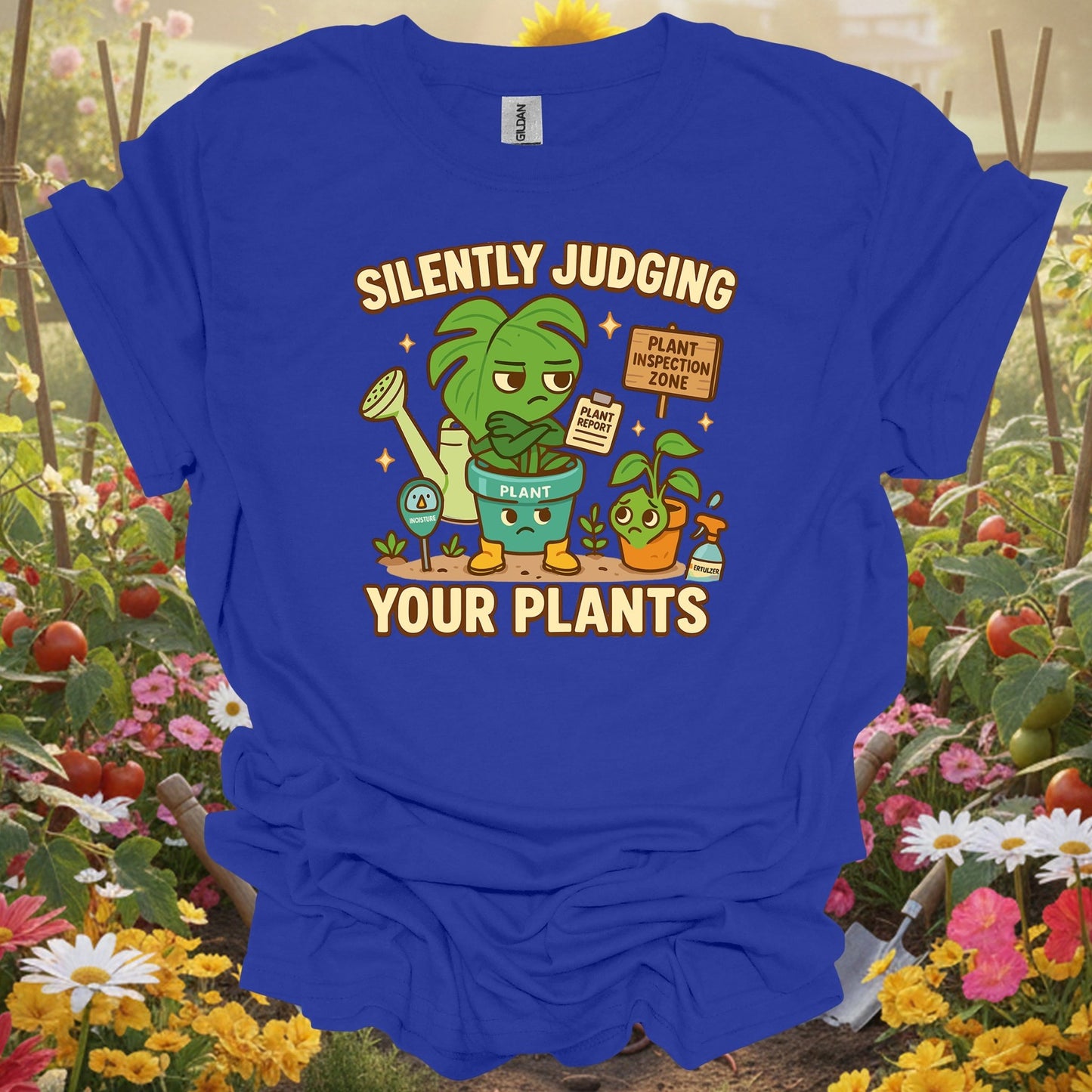 Royal tshirt showing silently judging your plants funny witty for backyard growers