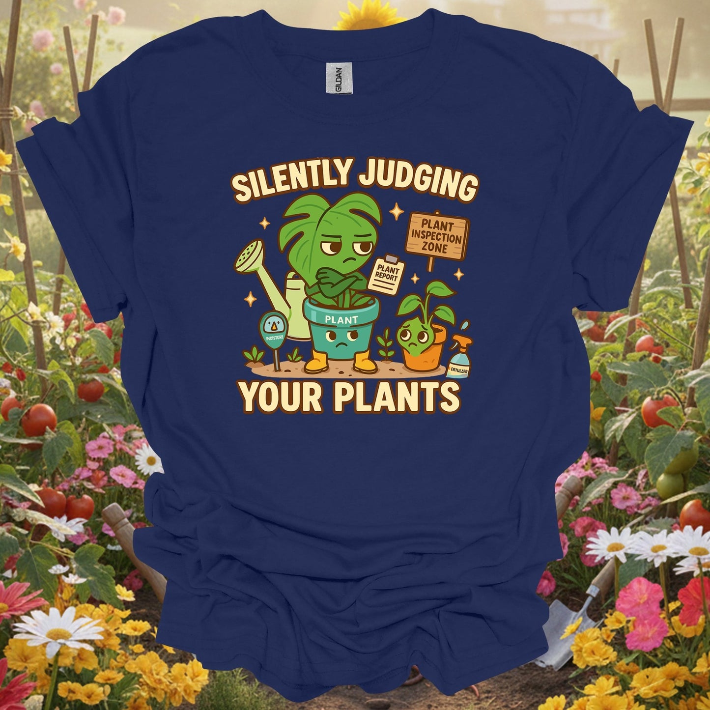 Navy top showing silently judging your plants funny witty for green thumb folks