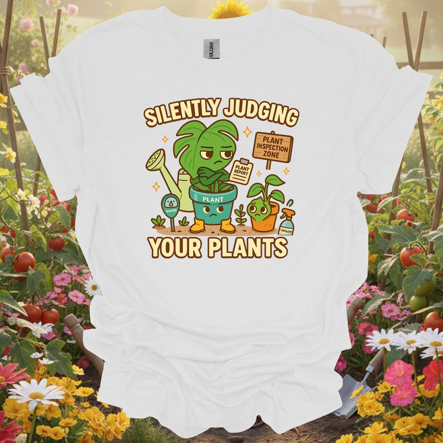 White tee showing silently judging your plants funny witty for garden hobbyists