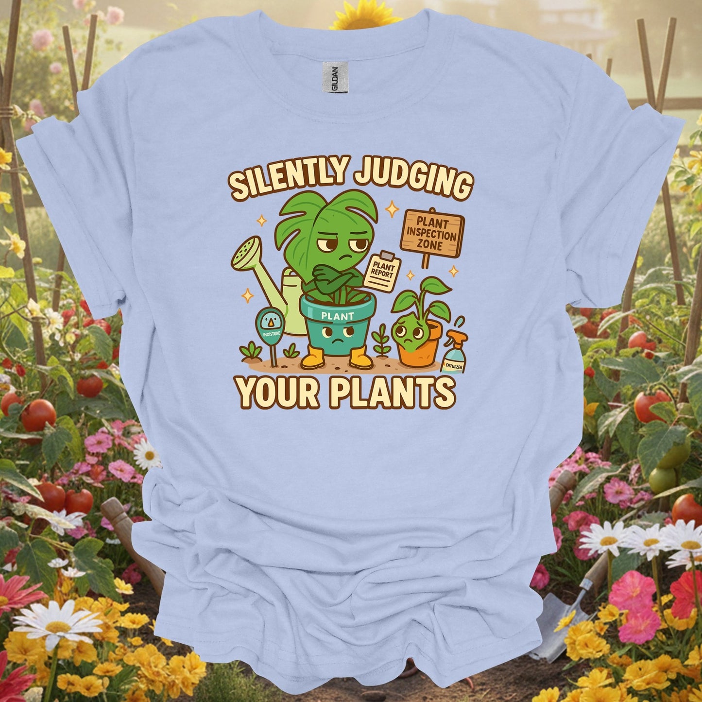Light Blue shirt showing silently judging your plants funny witty for home gardeners