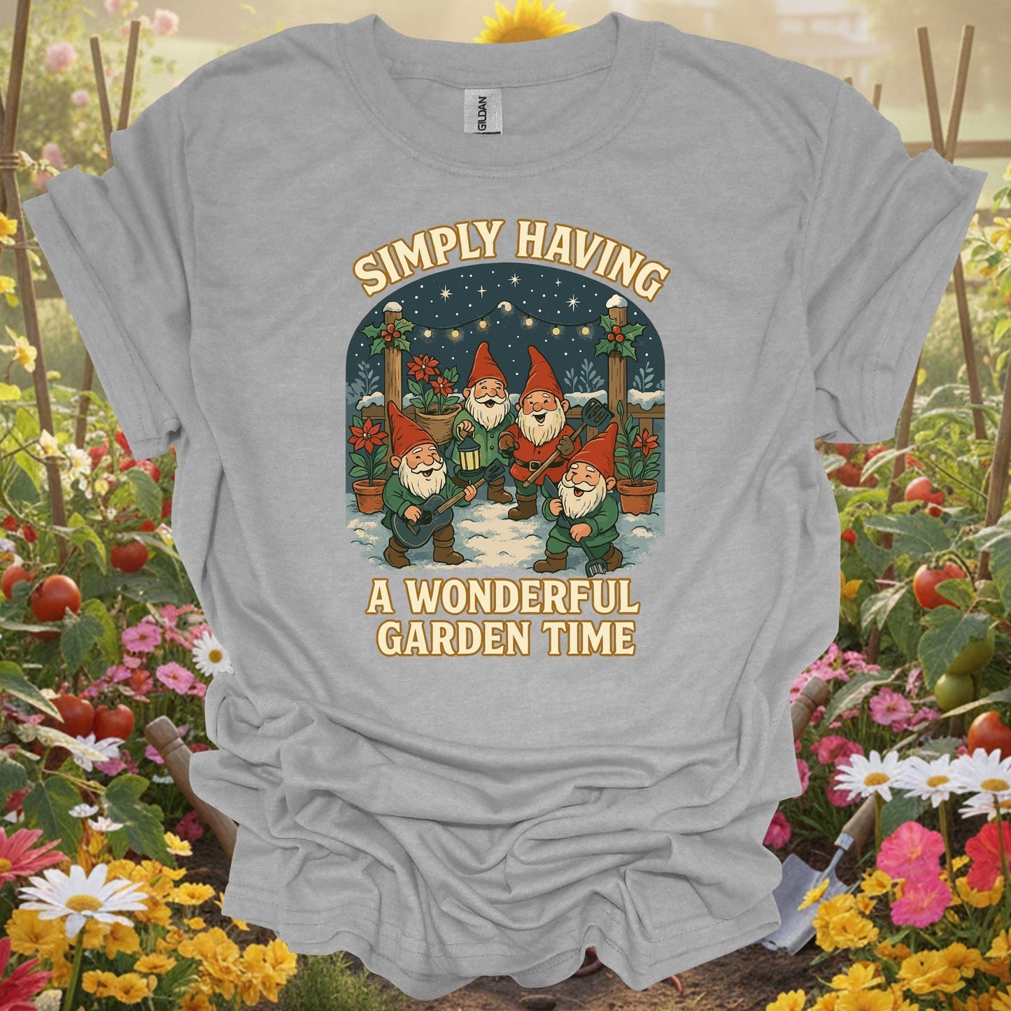 "Simply Having A Wonderful Garden Time" Christmas Garden Gnome T-Shirt - GardeningTshirts