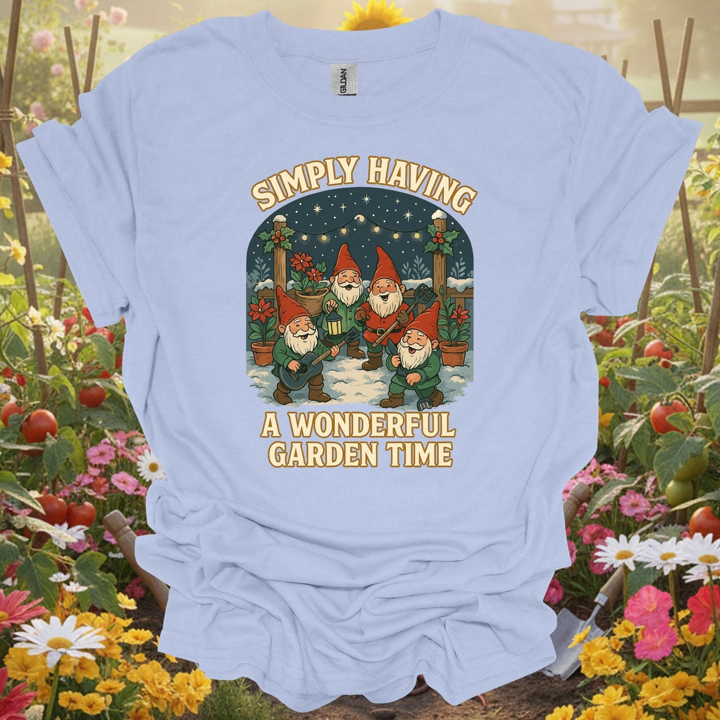 "Simply Having A Wonderful Garden Time" Christmas Garden Gnome T-Shirt - GardeningTshirts