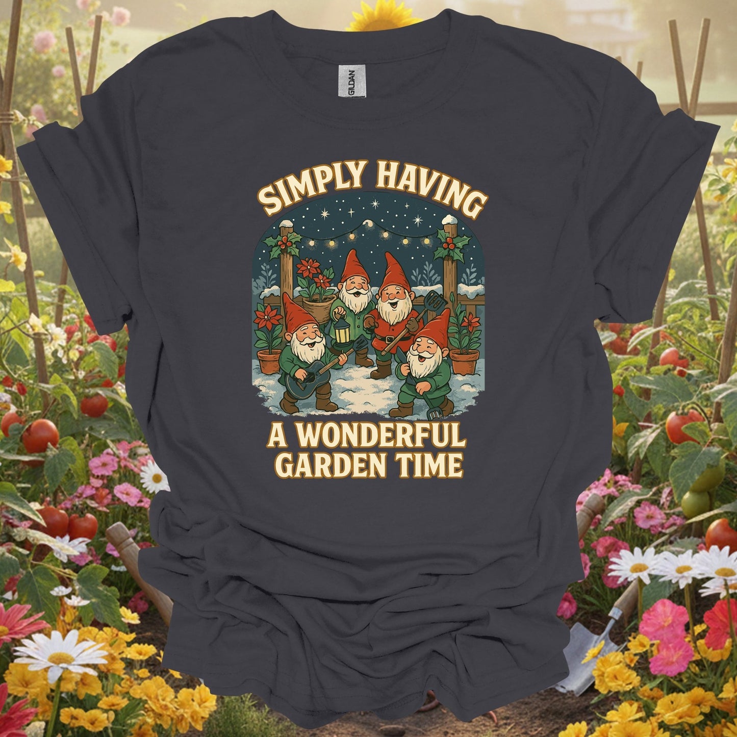 "Simply Having A Wonderful Garden Time" Christmas Garden Gnome T-Shirt - GardeningTshirts